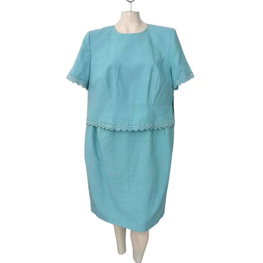 NWT VTG KORET 2 Piece Illusion Midi Dress in Aqua Blue  Wedding Party  SZ 20P